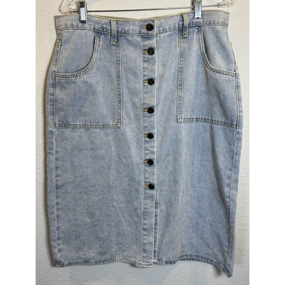 Happily Grey Dresses & Skirts - Happily Grey Modest Denim Midi Skirt Button Front Size 13/ 30